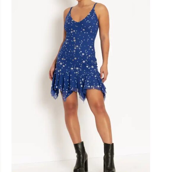 Blackmilk Dresses & Skirts - BlackMilk sz M Christmas Star Blue Mini Handkerchief Dress Limited sold out NWT